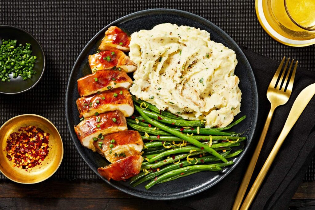Prosciutto-Wrapped Chicken — with Truffled Chive Mashed Potatoes and Lemony Green Beans